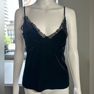 Black velvet Lace Trim Cami Top